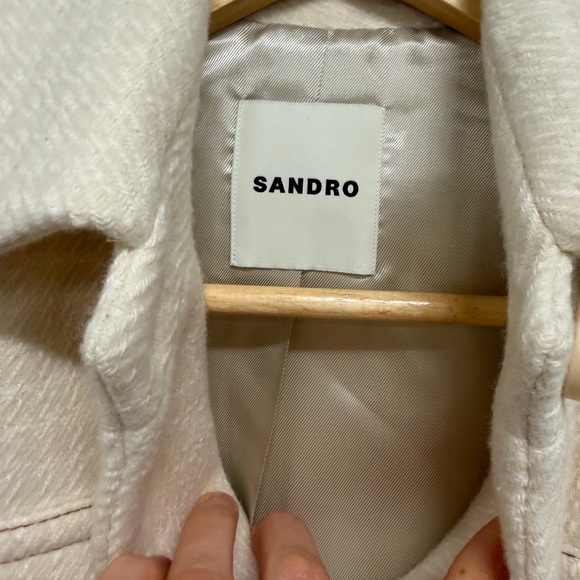 Sandro Paris Cropped Jacket Cream Textured Wool Blend Button Front Size 34 XS - Picture 6 of 10